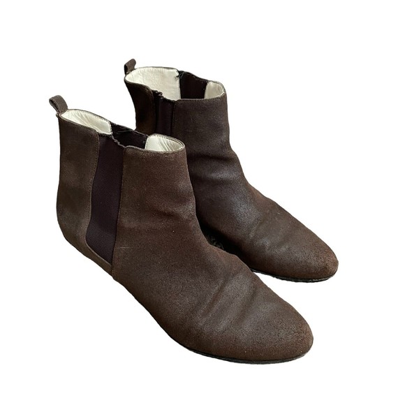 Michael Kors Leather Sole Chelsea Ankle Boots 8 Brown Pull On Chunky Heel - Picture 1 of 14